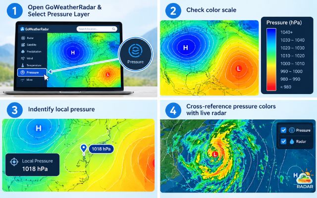 Easily check the pressure radar map on GoWeatherRadar