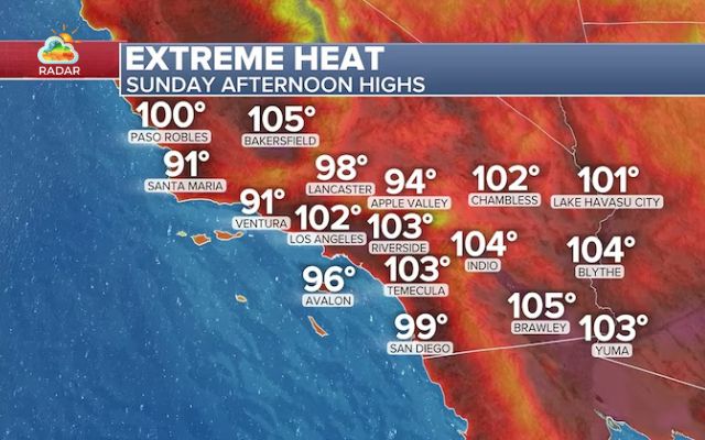 Temperature is forecast to be over 100 degrees across Southern California on Oct 4, 2026