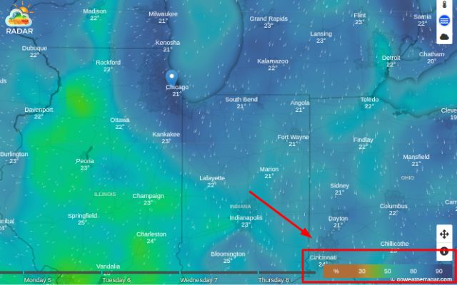  Color cues in a humidity radar map