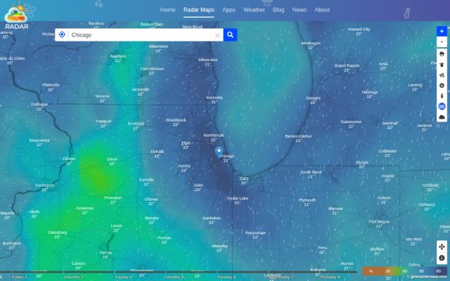 Humidity radar map on GoWeatherRadar