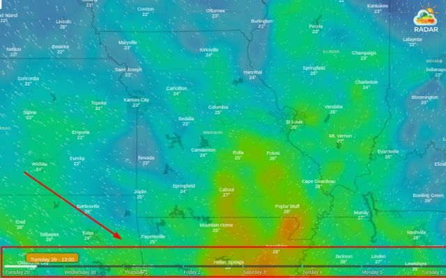 Drag the timeline slider to see the humidity forecast