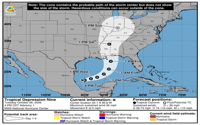 Tropical Depression Nine forecast