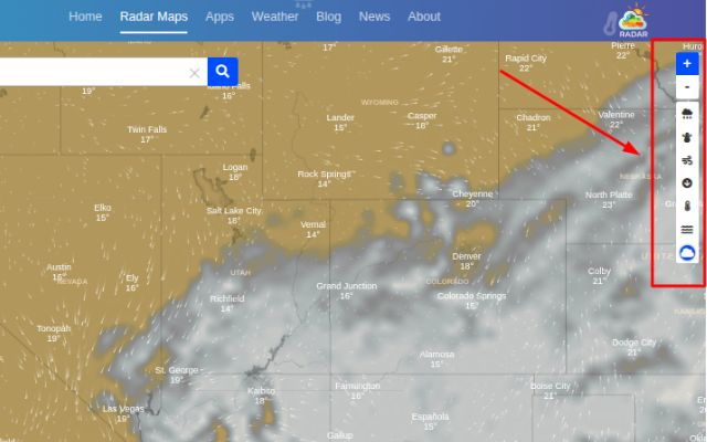 Use the Layer Control Panel to see different weather layers