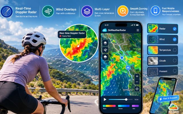 Key features in a weather radar for cycling