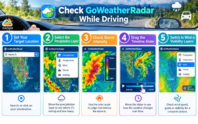 Easily check GoWeatherRadar for safe driving 