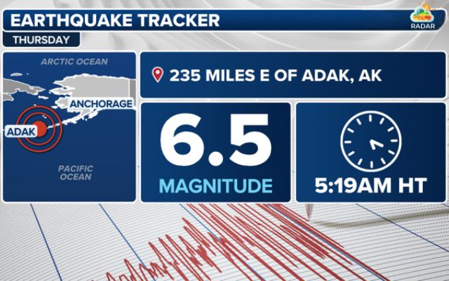 A magnitude 6.5 earthquake struck near Alaska's Aleutian Islands on Thursday