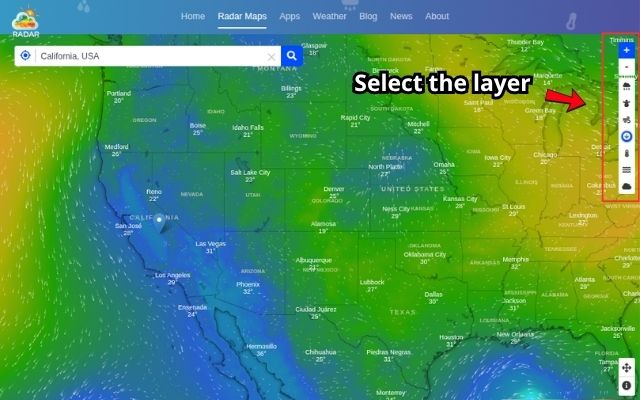 Select a weather layer and use the color legend to interpret the data