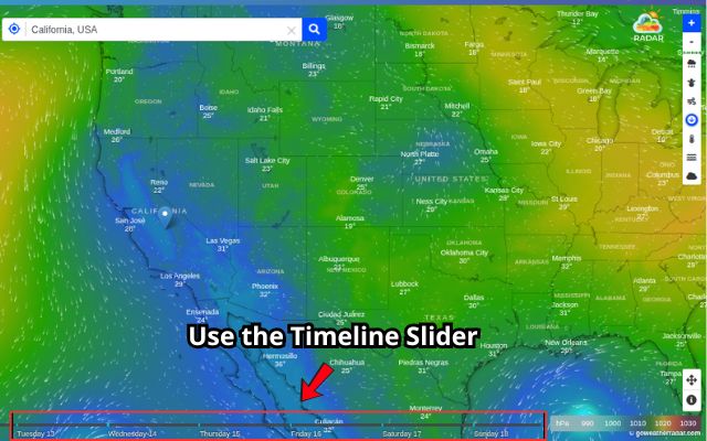 Move along the timeline to see how forecast conditions may change