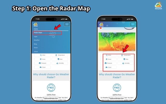 Access GoWeatherRadar on Safari or Chrome