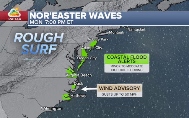 High tides and onshore winds raise flood risks across the East Coast