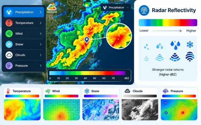 Weather radar colors are used to identify weather conditions