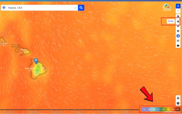 Compare snow-related conditions and accumulation color values across locations