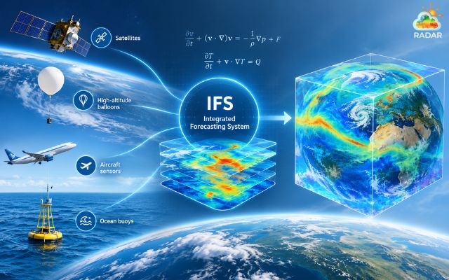 The IFS physics engine processes global satellite and environmental sensor data