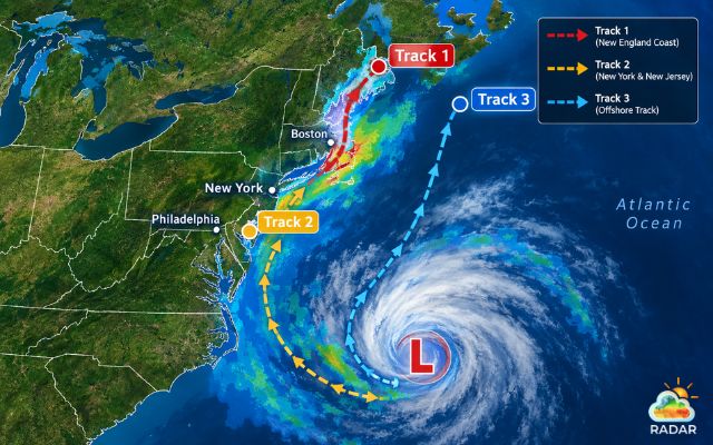 Potential paths of the storm system
