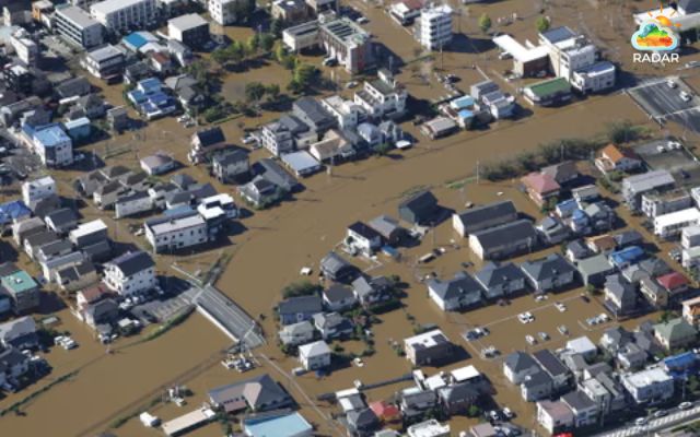 Heavy flooding across residential area in Sakura, Japan