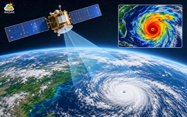 Satellite imagery reveals cloud cover and large weather systems