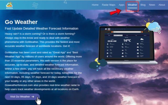 Go to GoWeatherForecast from GoWeatherRadar